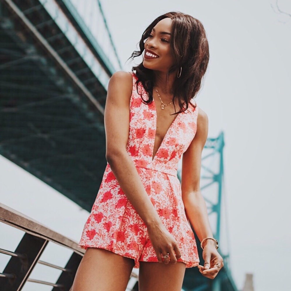 Pink and white romper